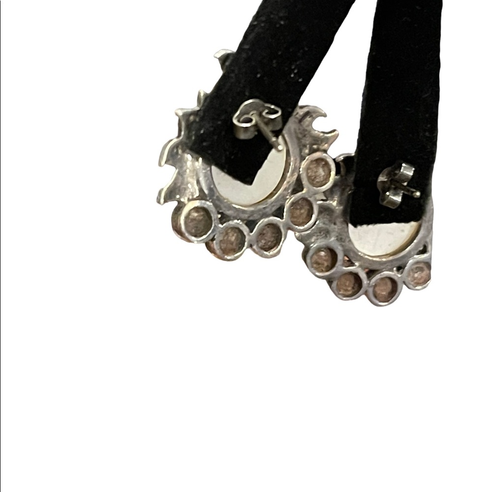 Vintage Sterling silver 925 Black onyx pearl marcasite earrings - Picture 3 of 8